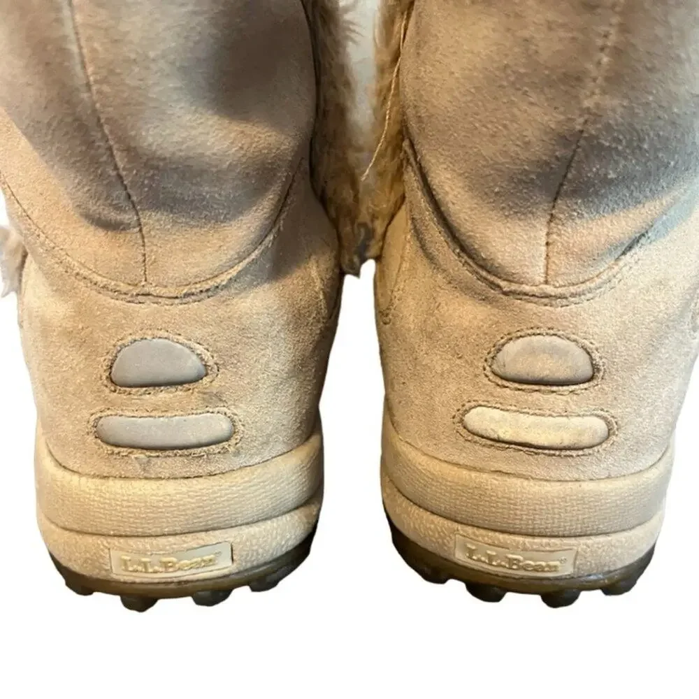 L.L. BEAN Faux Shearling Waterproof Slip On Winter Boots in Cream KIDS 6